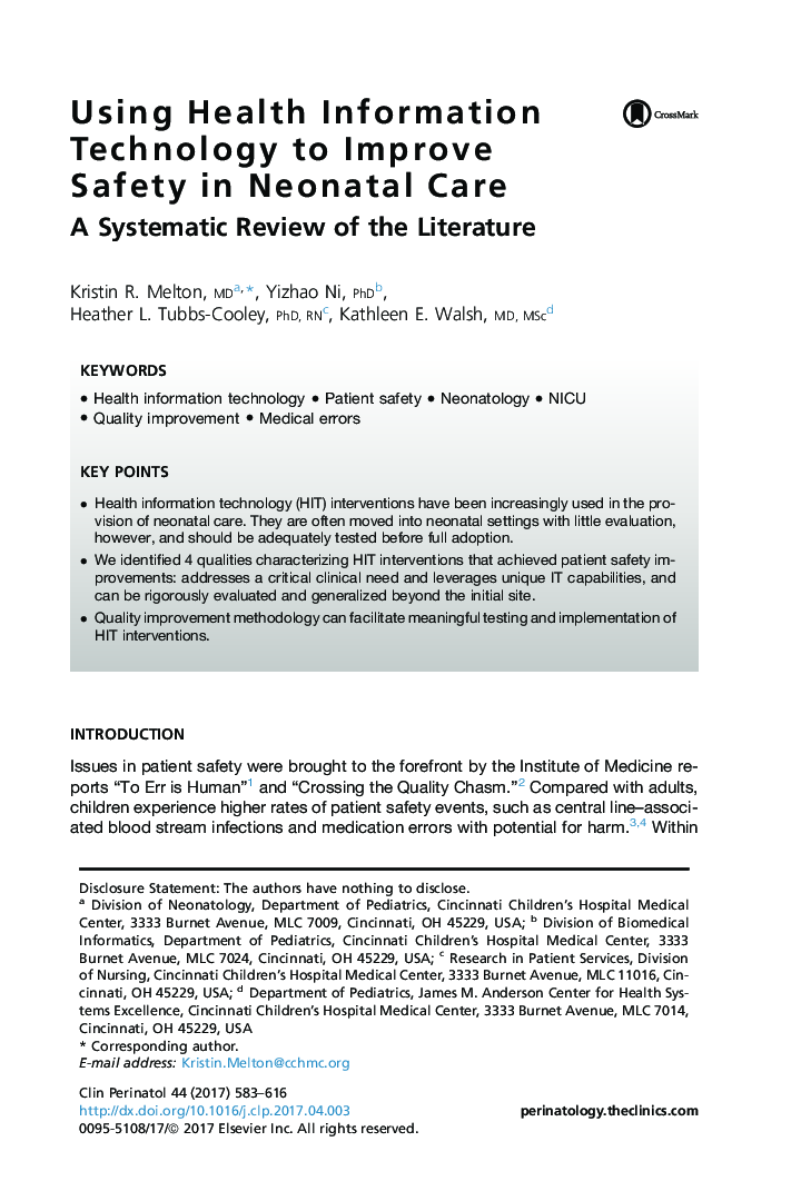 Using Health Information Technology to Improve Safety in Neonatal Care