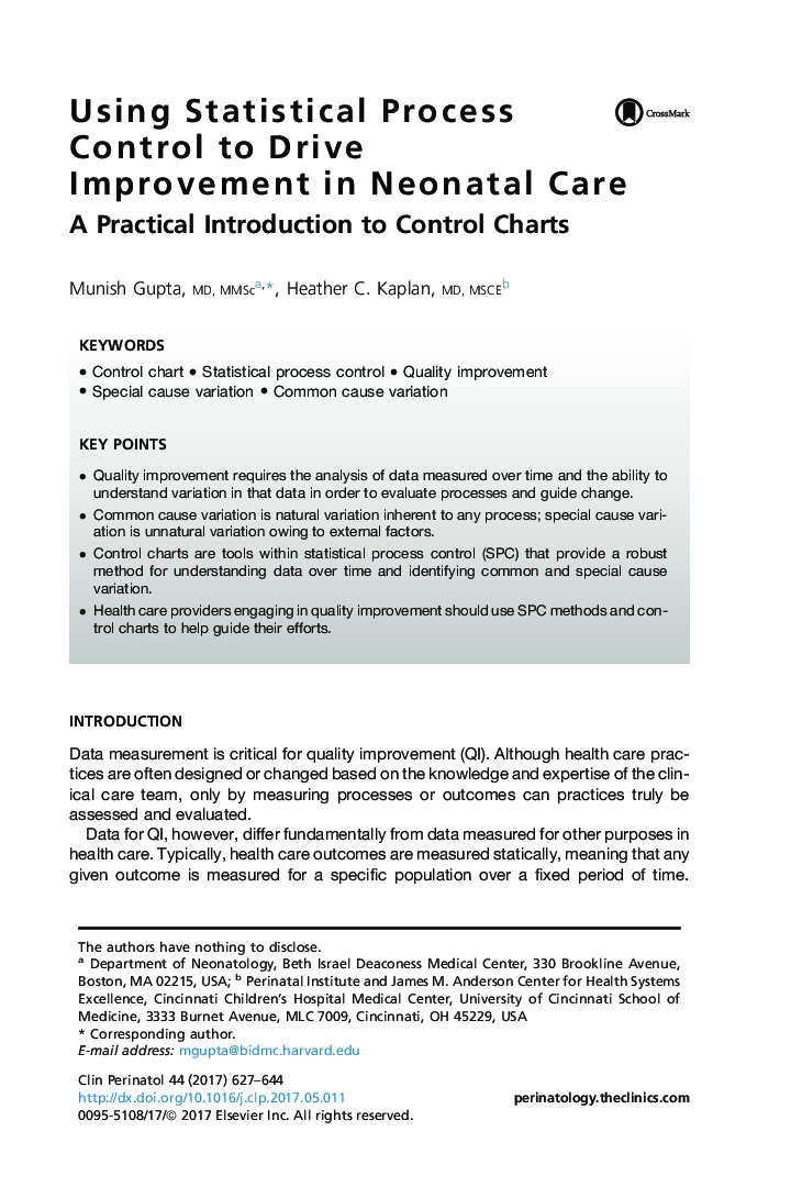 Using Statistical Process Control to Drive Improvement in Neonatal Care