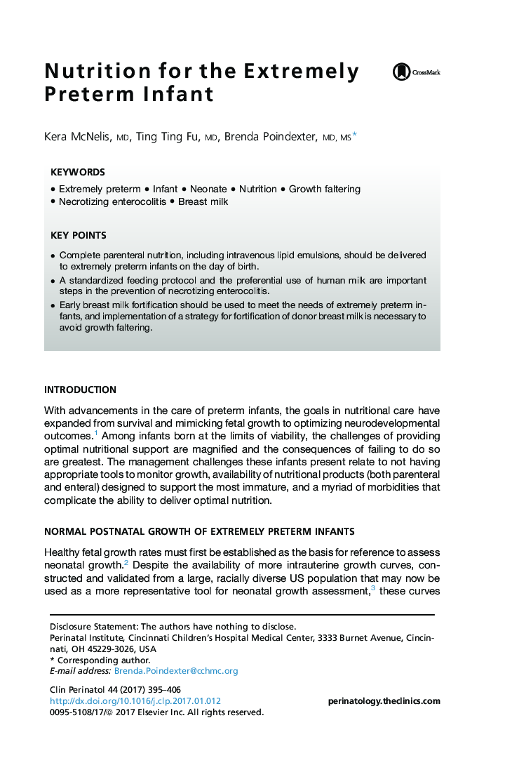 Nutrition for the Extremely Preterm Infant