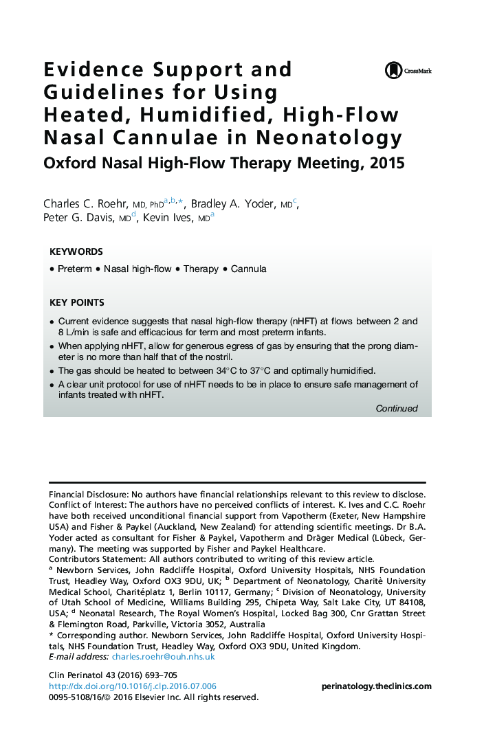 Evidence Support and Guidelines for Using Heated, Humidified, High-Flow Nasal Cannulae in Neonatology