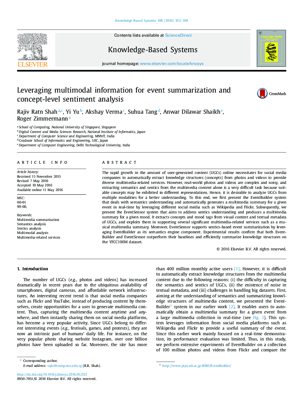 Leveraging multimodal information for event summarization and concept-level sentiment analysis