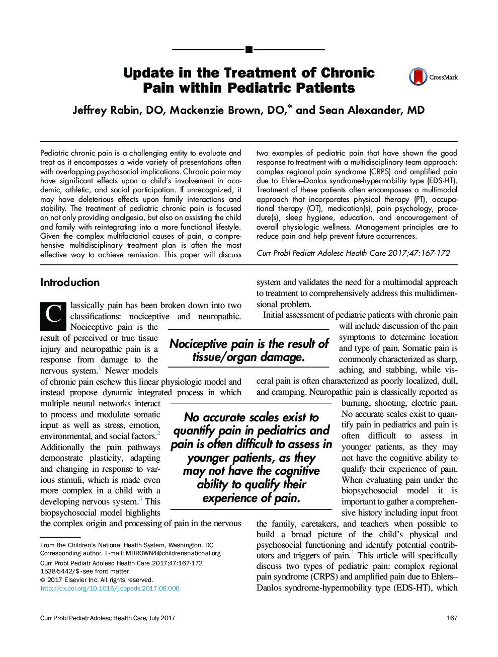 Update in the Treatment of Chronic Pain within Pediatric Patients