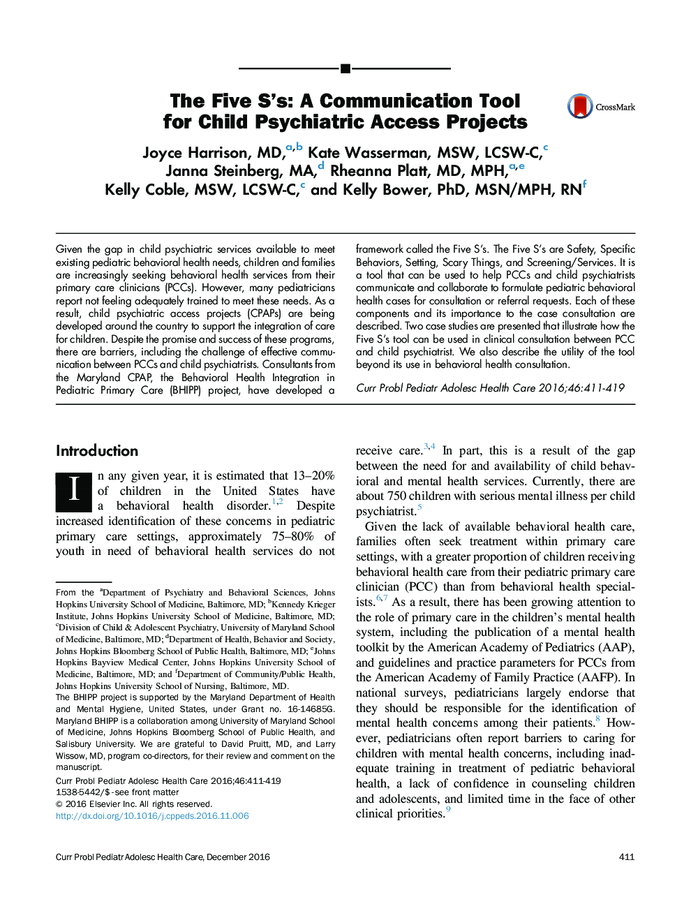 The Five S's: A Communication Tool for Child Psychiatric Access Projects