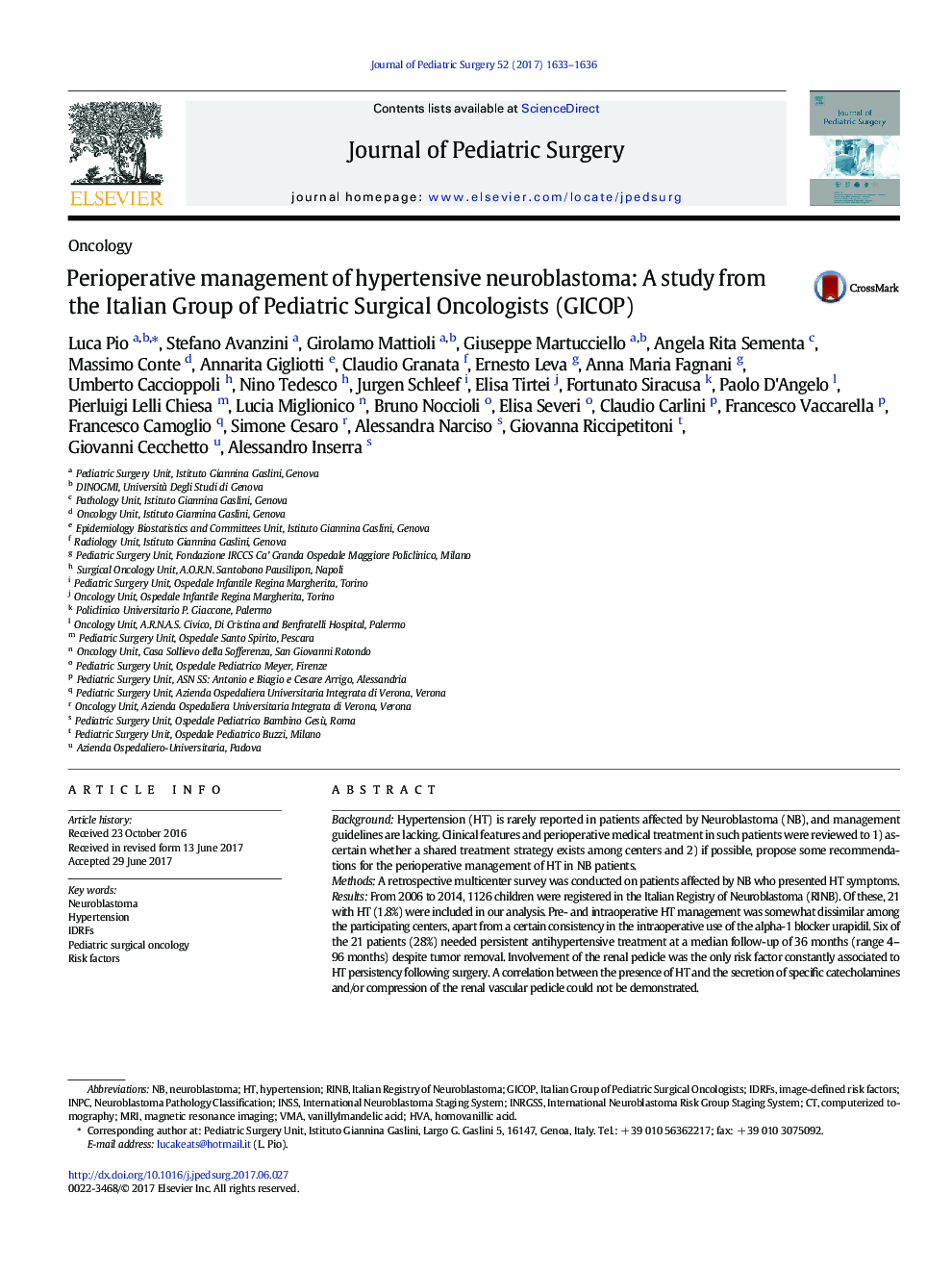 OncologyPerioperative management of hypertensive neuroblastoma: A study from the Italian Group of Pediatric Surgical Oncologists (GICOP)