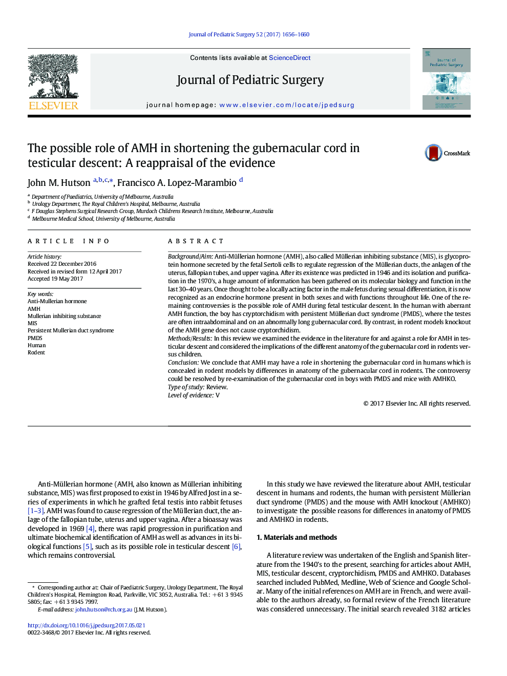 UrologyThe possible role of AMH in shortening the gubernacular cord in testicular descent: A reappraisal of the evidence