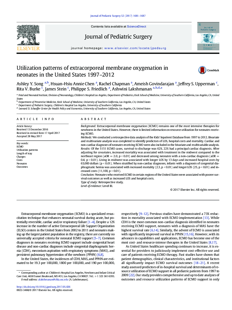 Practice ManagementUtilization patterns of extracorporeal membrane oxygenation in neonates in the United States 1997-2012