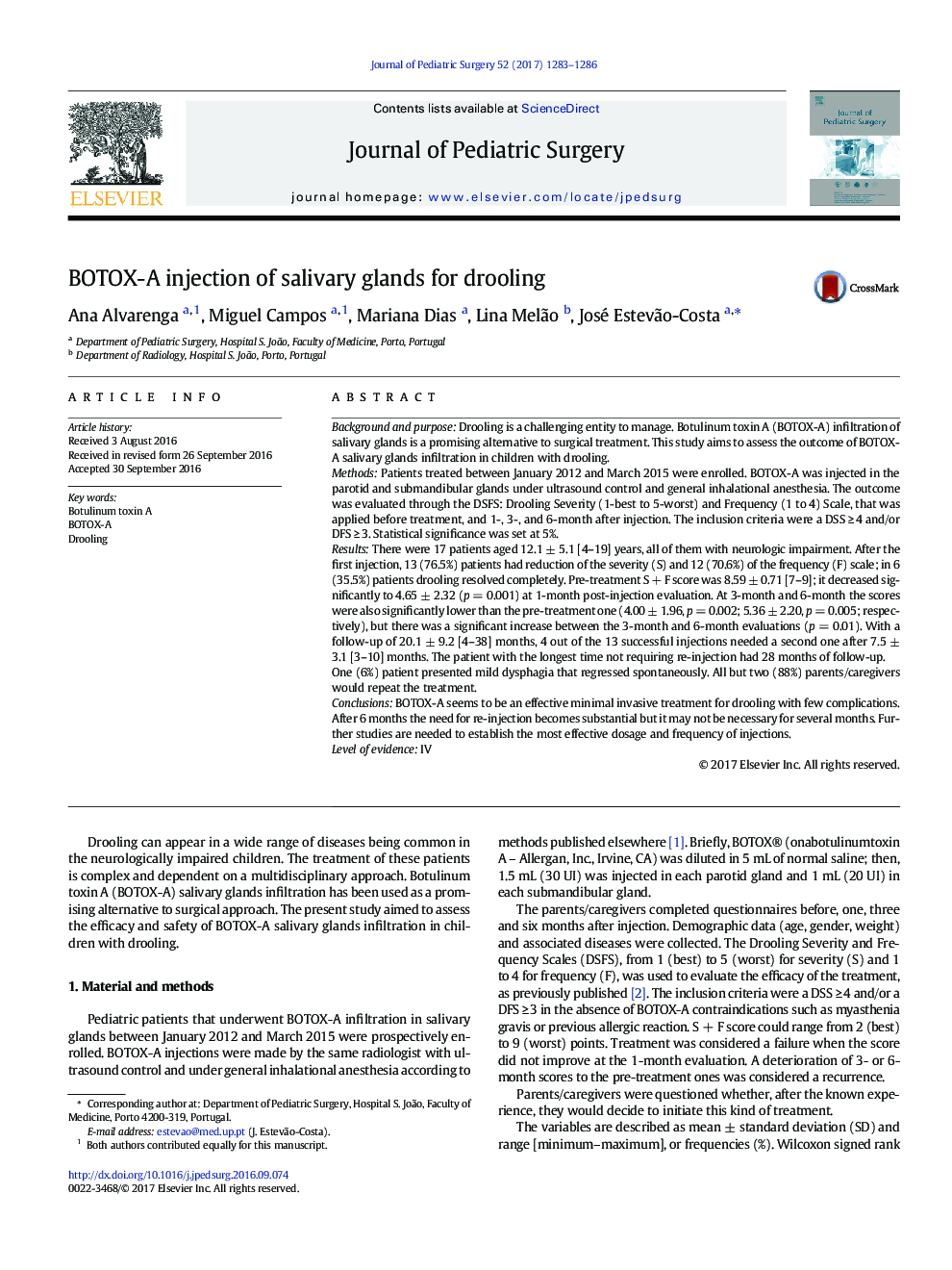 Clinical PaperBOTOX-A injection of salivary glands for drooling