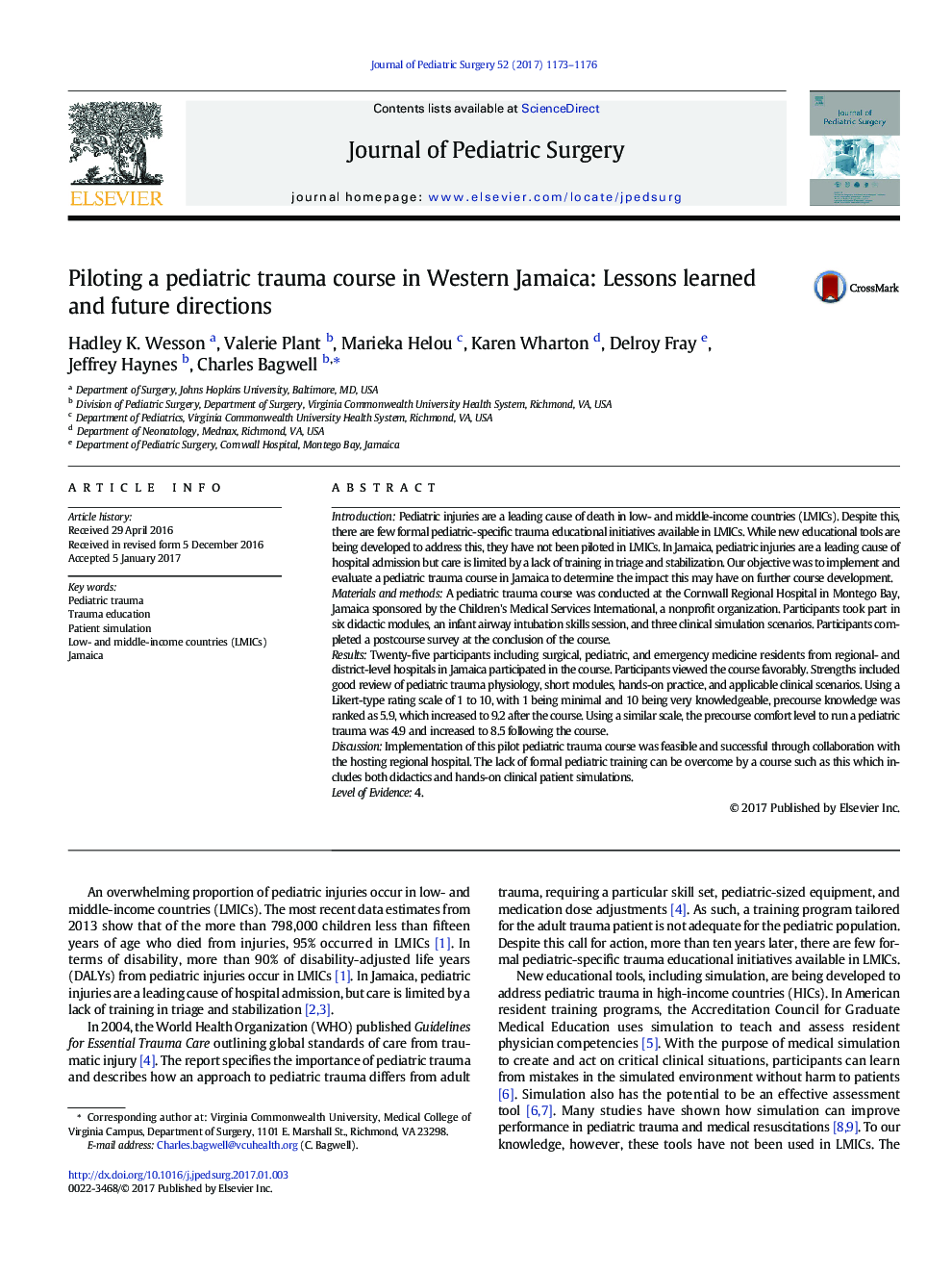 Clinical PaperPiloting a pediatric trauma course in Western Jamaica: Lessons learned and future directions