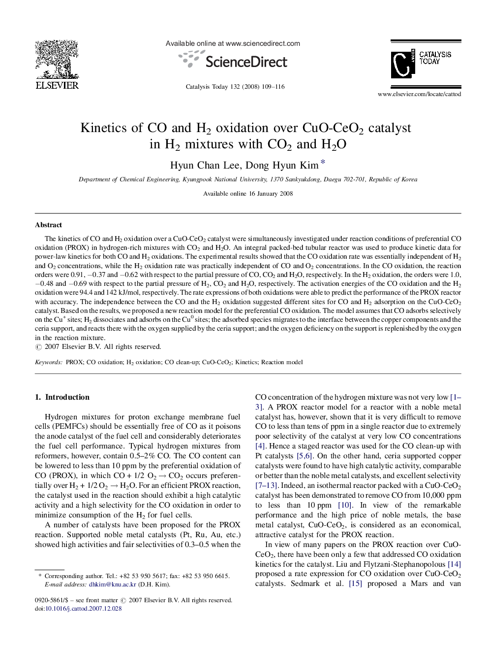 Kinetics of CO and H2 oxidation over CuO-CeO2 catalyst in H2 mixtures with CO2 and H2O