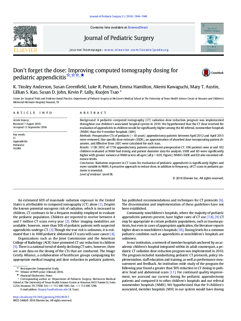 Don't forget the dose: Improving computed tomography dosing for pediatric appendicitisâ