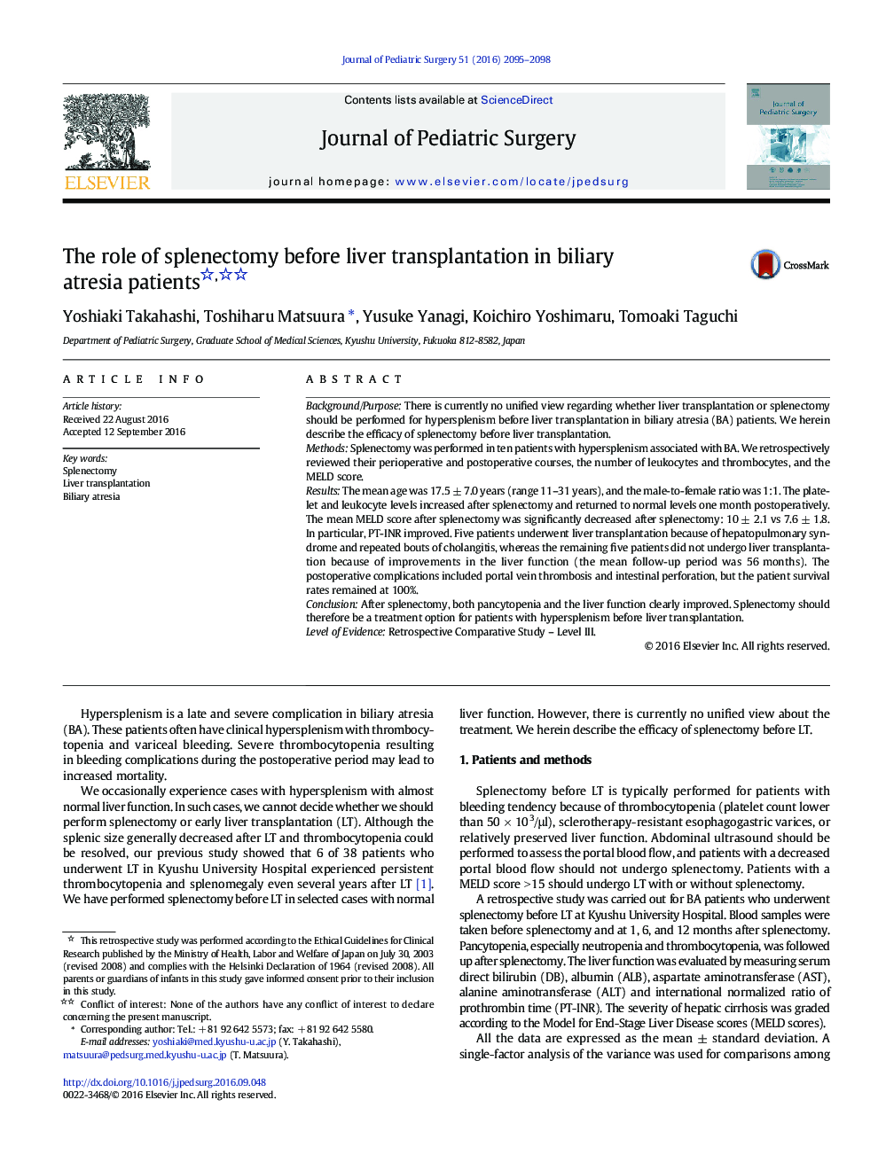 PAPS PaperThe role of splenectomy before liver transplantation in biliary atresia patients