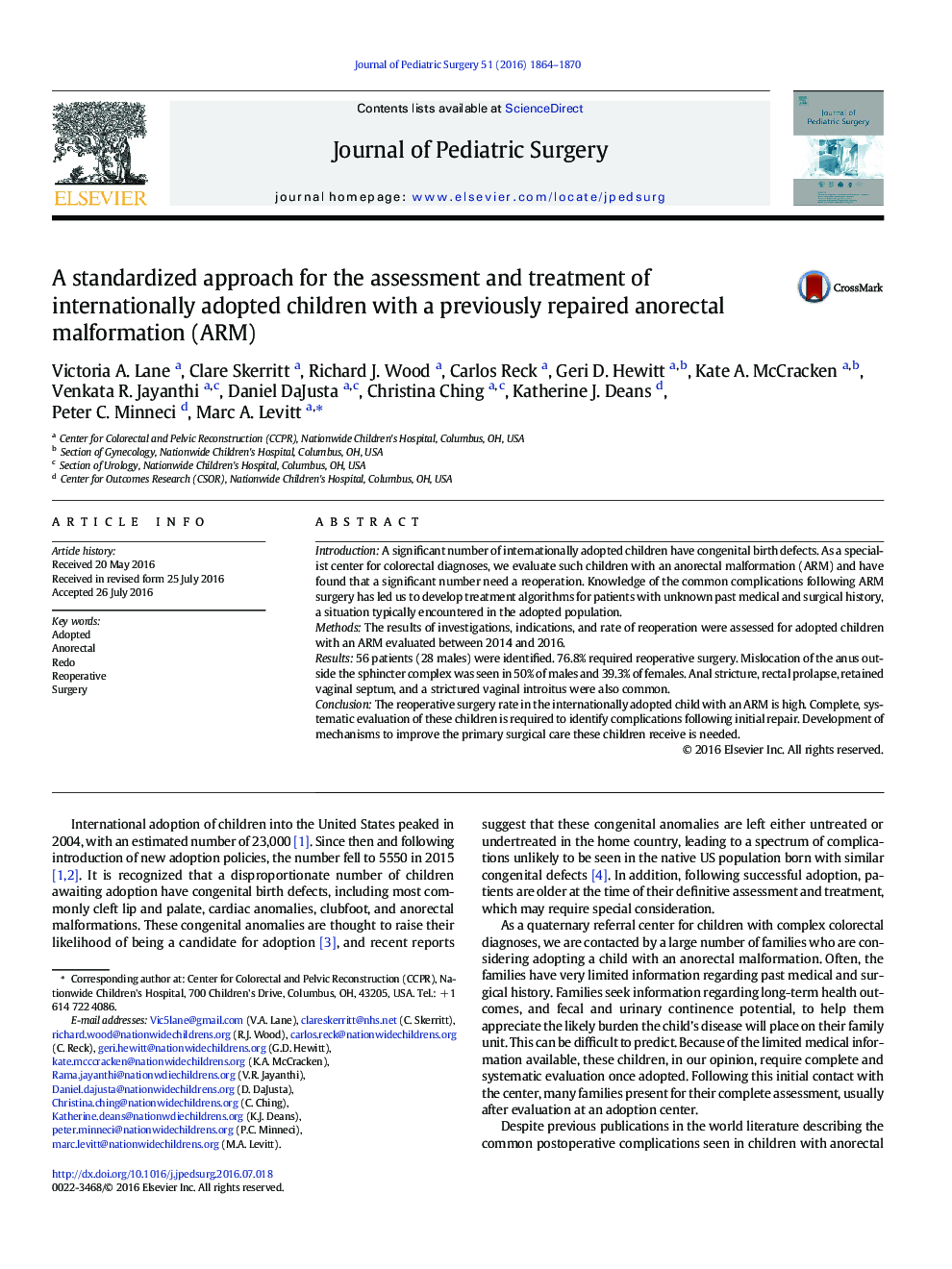 Original ArticleA standardized approach for the assessment and treatment of internationally adopted children with a previously repaired anorectal malformation (ARM)