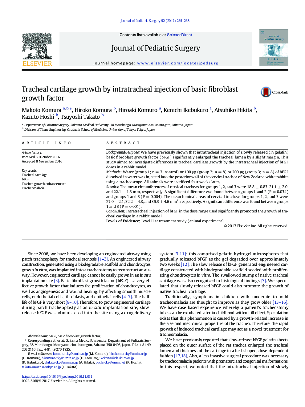 BAPS PaperTracheal cartilage growth by intratracheal injection of basic fibroblast growth factor