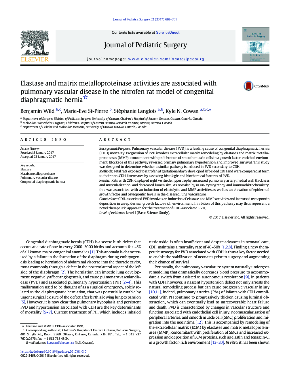 CAPS PaperElastase and matrix metalloproteinase activities are associated with pulmonary vascular disease in the nitrofen rat model of congenital diaphragmatic hernia