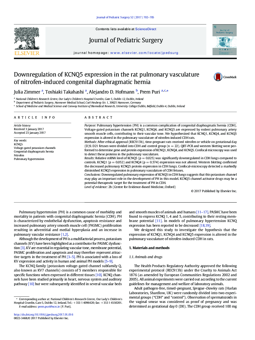 CAPS PaperDownregulation of KCNQ5 expression in the rat pulmonary vasculature of nitrofen-induced congenital diaphragmatic hernia