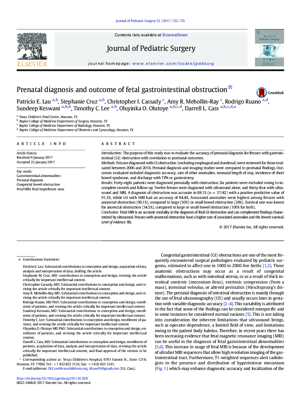 CAPS PaperPrenatal diagnosis and outcome of fetal gastrointestinal obstruction