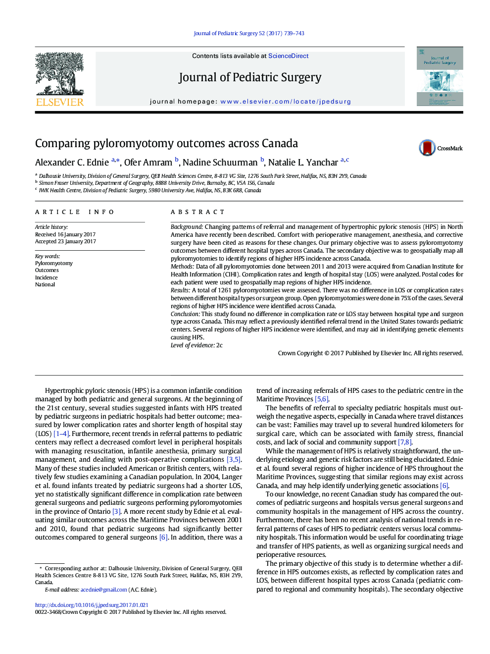 CAPS PaperComparing pyloromyotomy outcomes across Canada