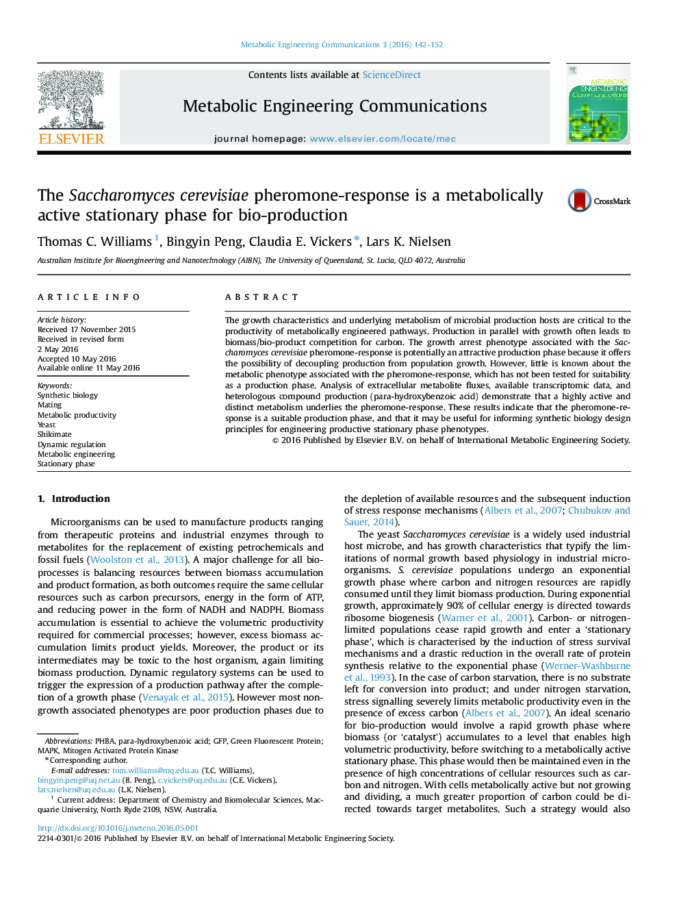 The Saccharomyces cerevisiae pheromone-response is a metabolically active stationary phase for bio-production