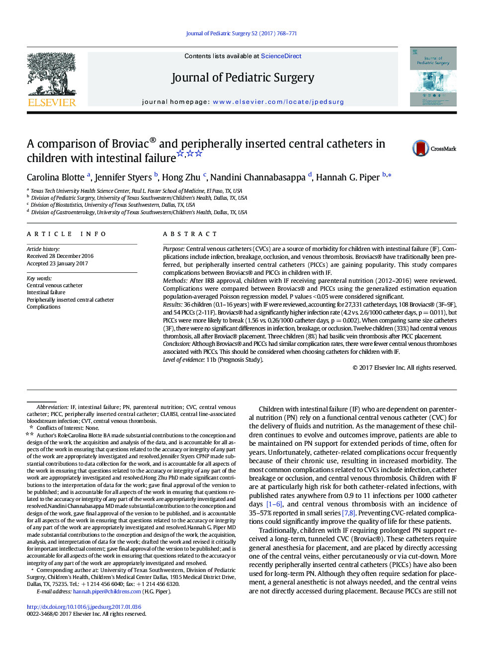 CAPS PaperA comparison of Broviac® and peripherally inserted central catheters in children with intestinal failure