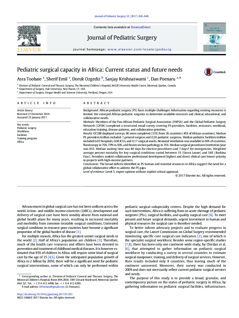 CAPS PaperPediatric surgical capacity in Africa: Current status and future needs