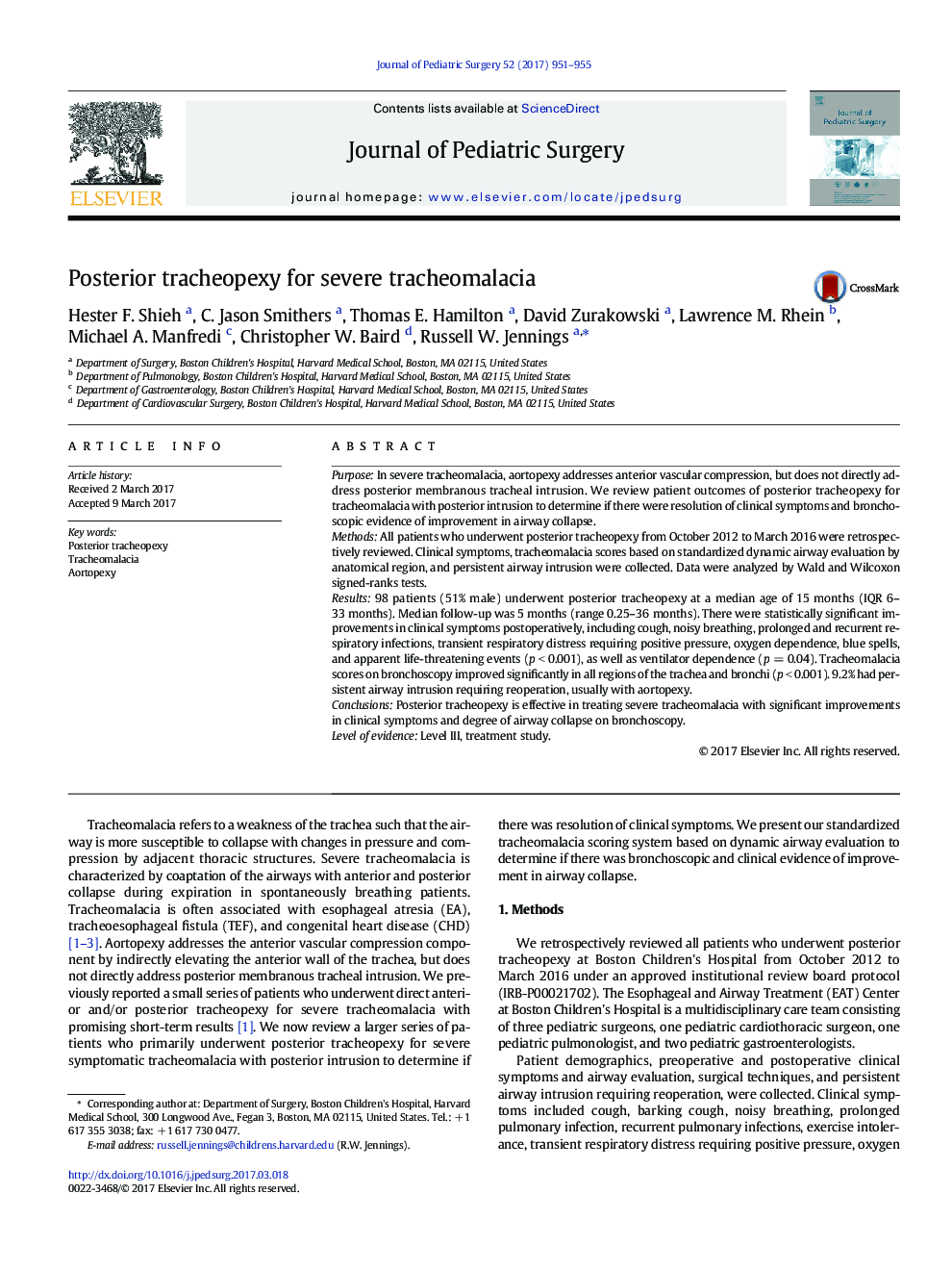 Clinical PaperPosterior tracheopexy for severe tracheomalacia