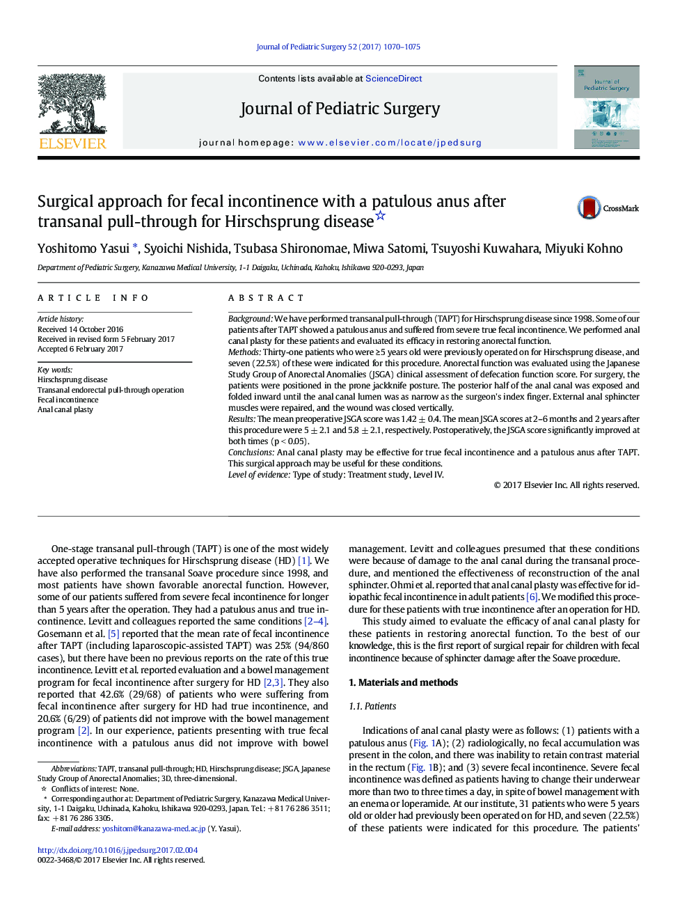 Operative TechniqueSurgical approach for fecal incontinence with a patulous anus after transanal pull-through for Hirschsprung disease