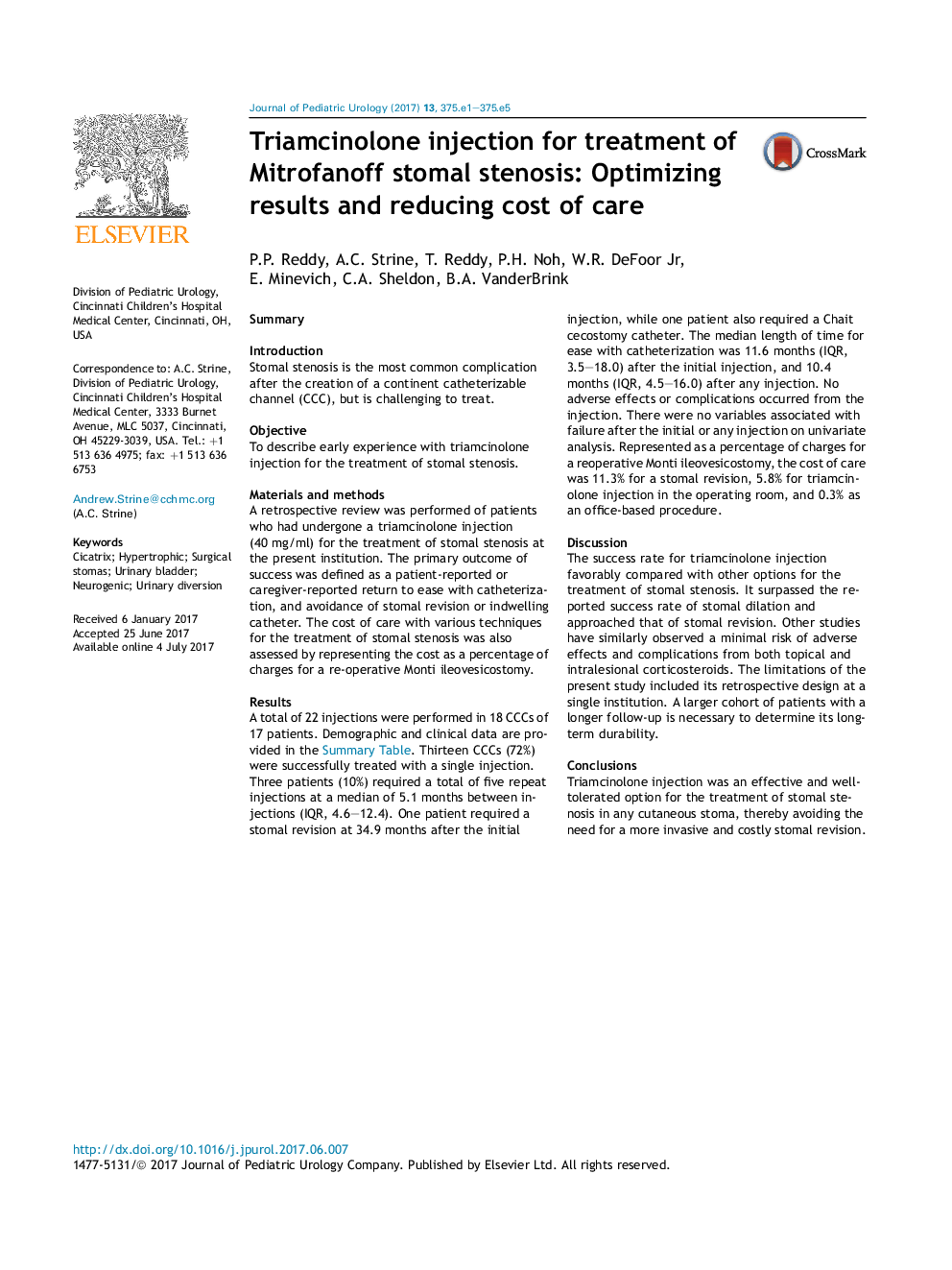 Triamcinolone injection for treatment of Mitrofanoff stomal stenosis: Optimizing results and reducing cost of care