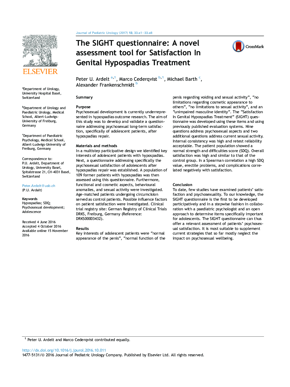 پرسشنامه سؤال: یک ابزار ارزیابی جدید برای رضایت در درمان هیپوسپادیس تناسلی 