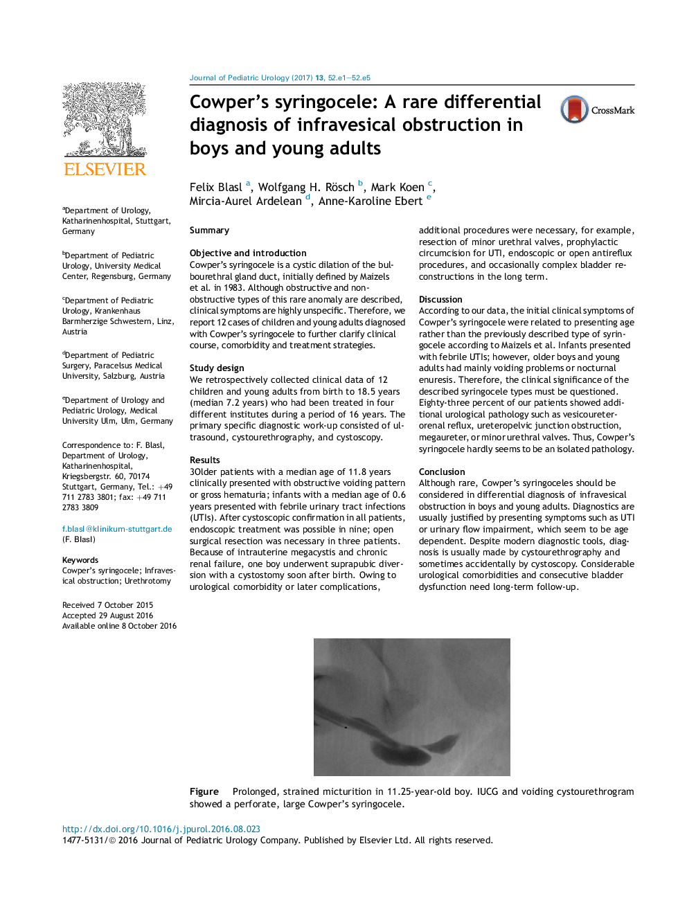 Cowper's syringocele: A rare differential diagnosis of infravesical obstruction in boys and young adults