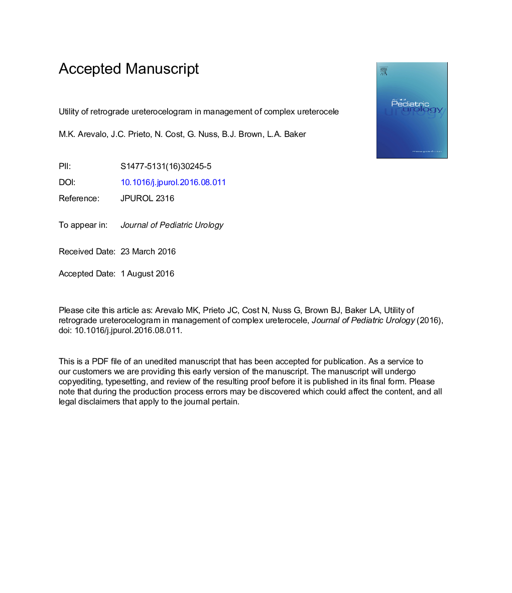 Utility of retrograde ureterocelogram in management of complex ureterocele