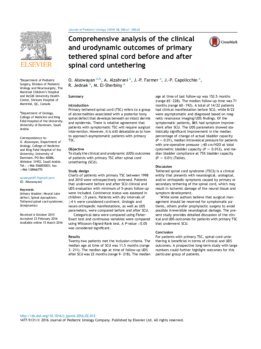 Comprehensive analysis of the clinical and urodynamic outcomes of primary tethered spinal cord before and after spinal cord untethering