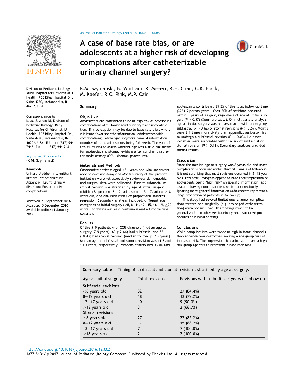 A case of base rate bias, or are adolescents at a higher risk of developing complications after catheterizable urinary channel surgery?