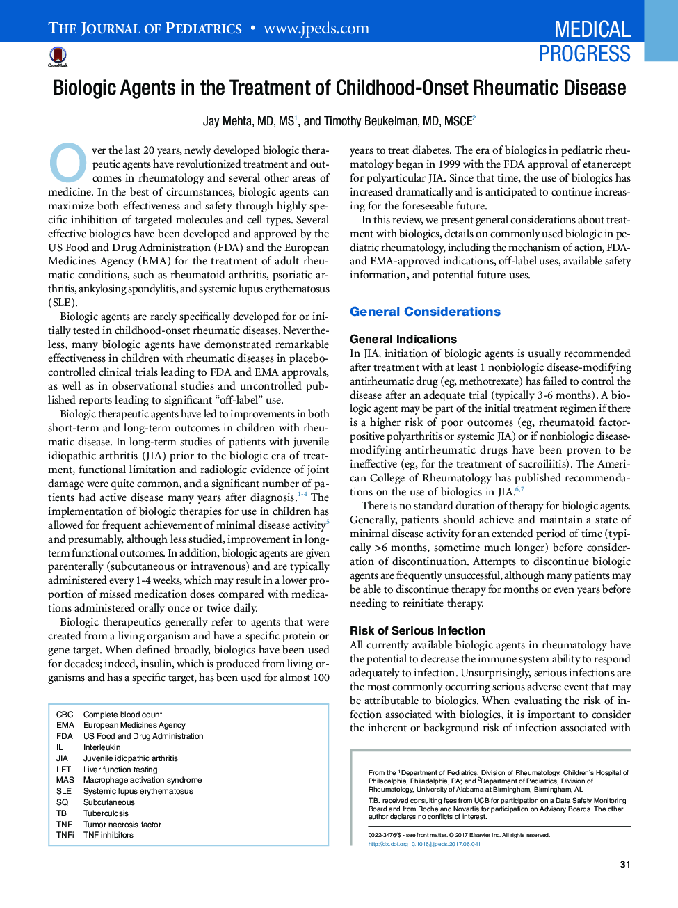 Biologic Agents in the Treatment of Childhood-Onset Rheumatic Disease