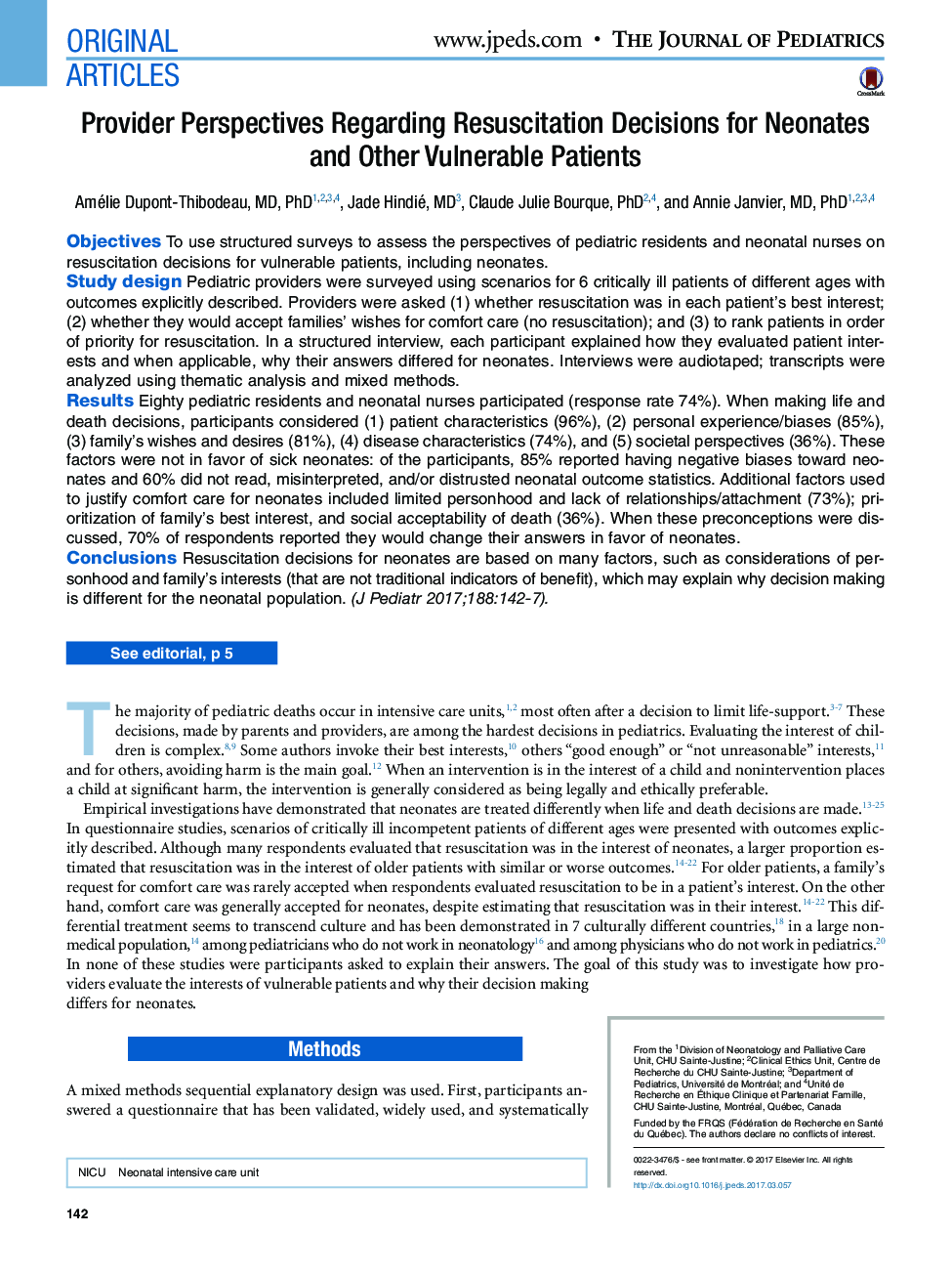 Original ArticlesProvider Perspectives Regarding Resuscitation Decisions for Neonates and Other Vulnerable Patients