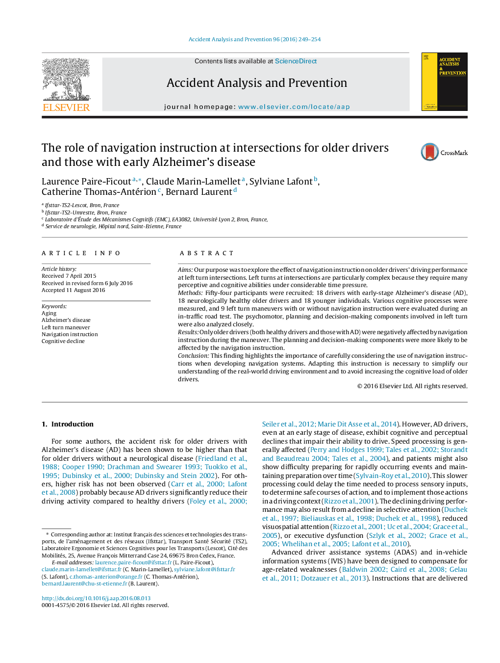 The role of navigation instruction at intersections for older drivers and those with early Alzheimer's disease