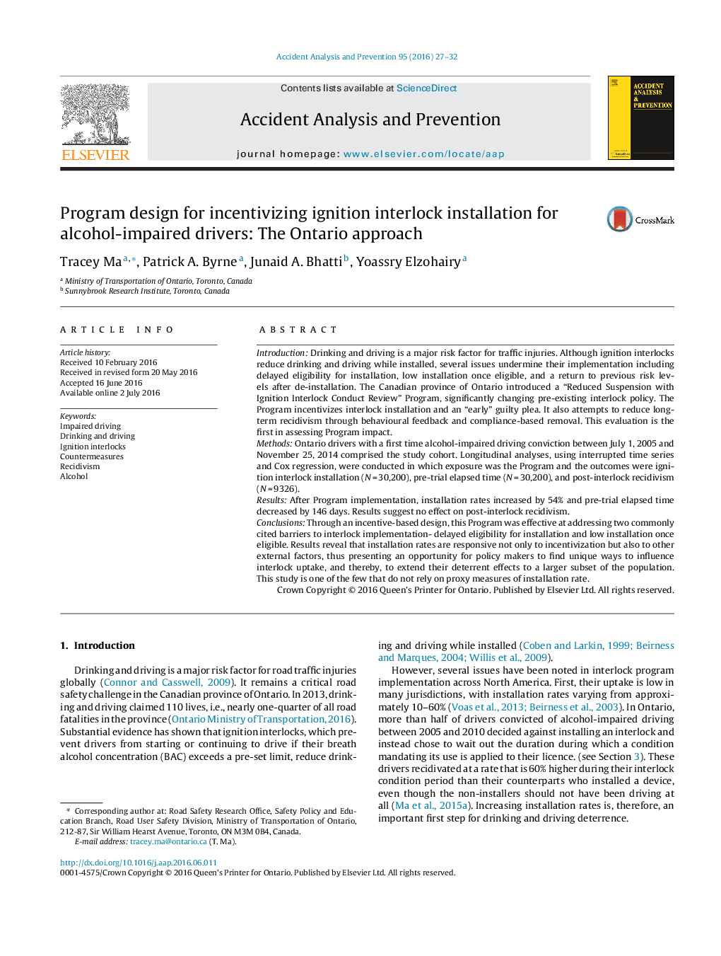 Program design for incentivizing ignition interlock installation for alcohol-impaired drivers: The Ontario approach