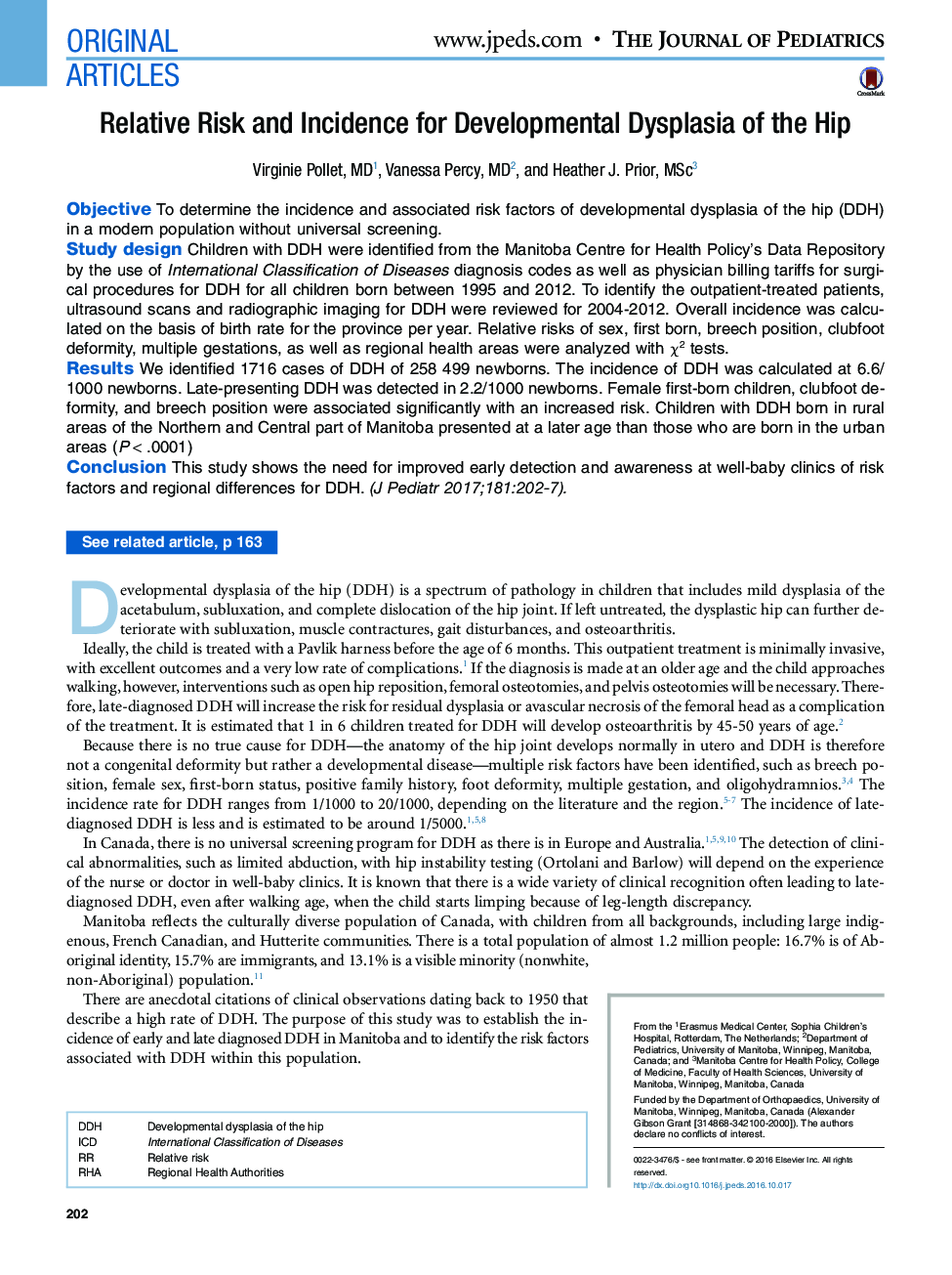 Original ArticlesRelative Risk and Incidence for Developmental Dysplasia of the Hip
