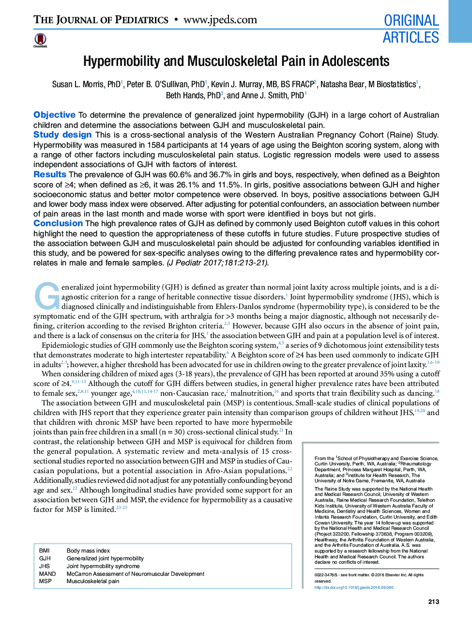 Hypermobility and Musculoskeletal Pain in Adolescents