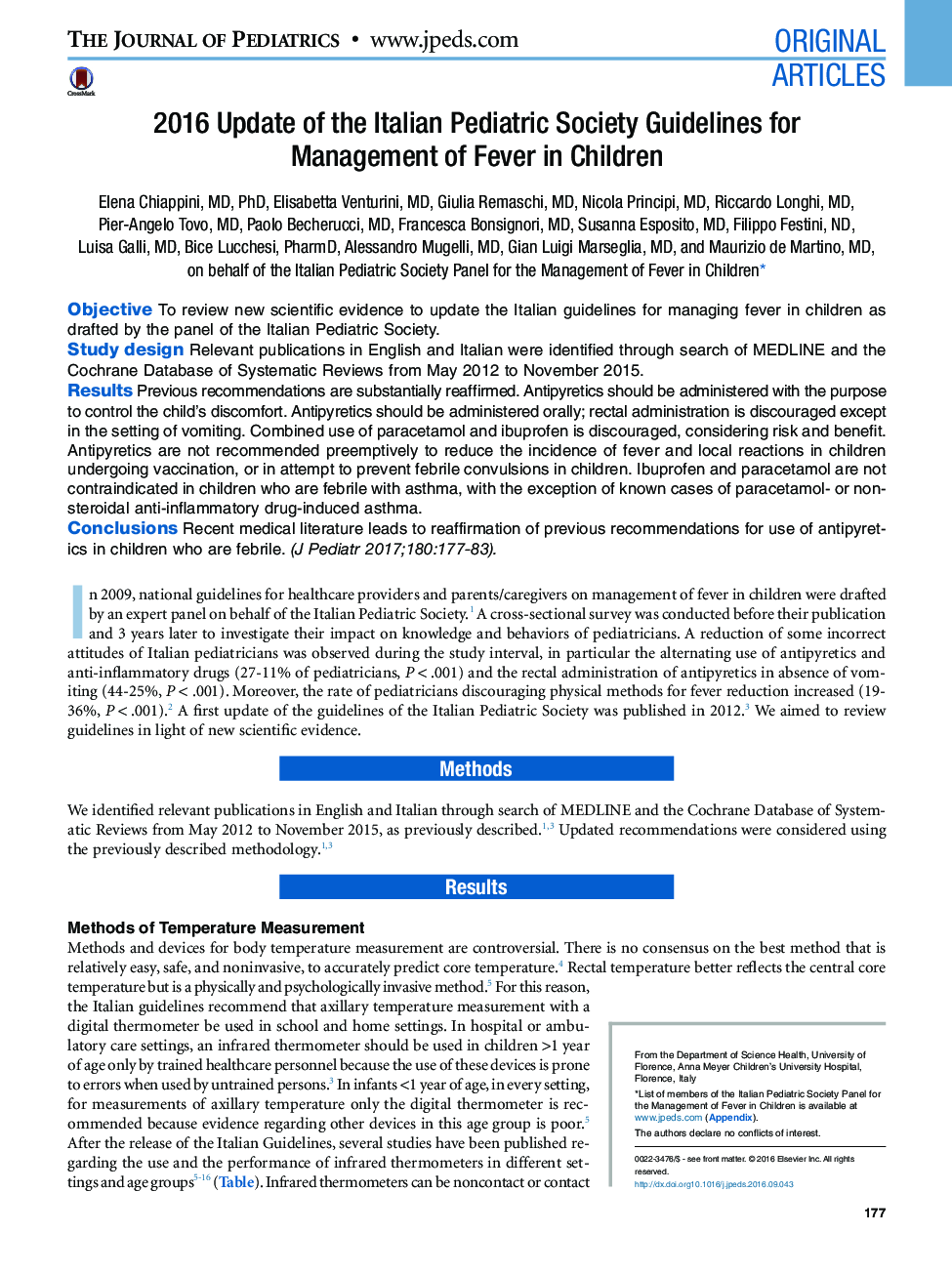 Original Articles2016 Update of the Italian Pediatric Society Guidelines for Management of Fever in Children