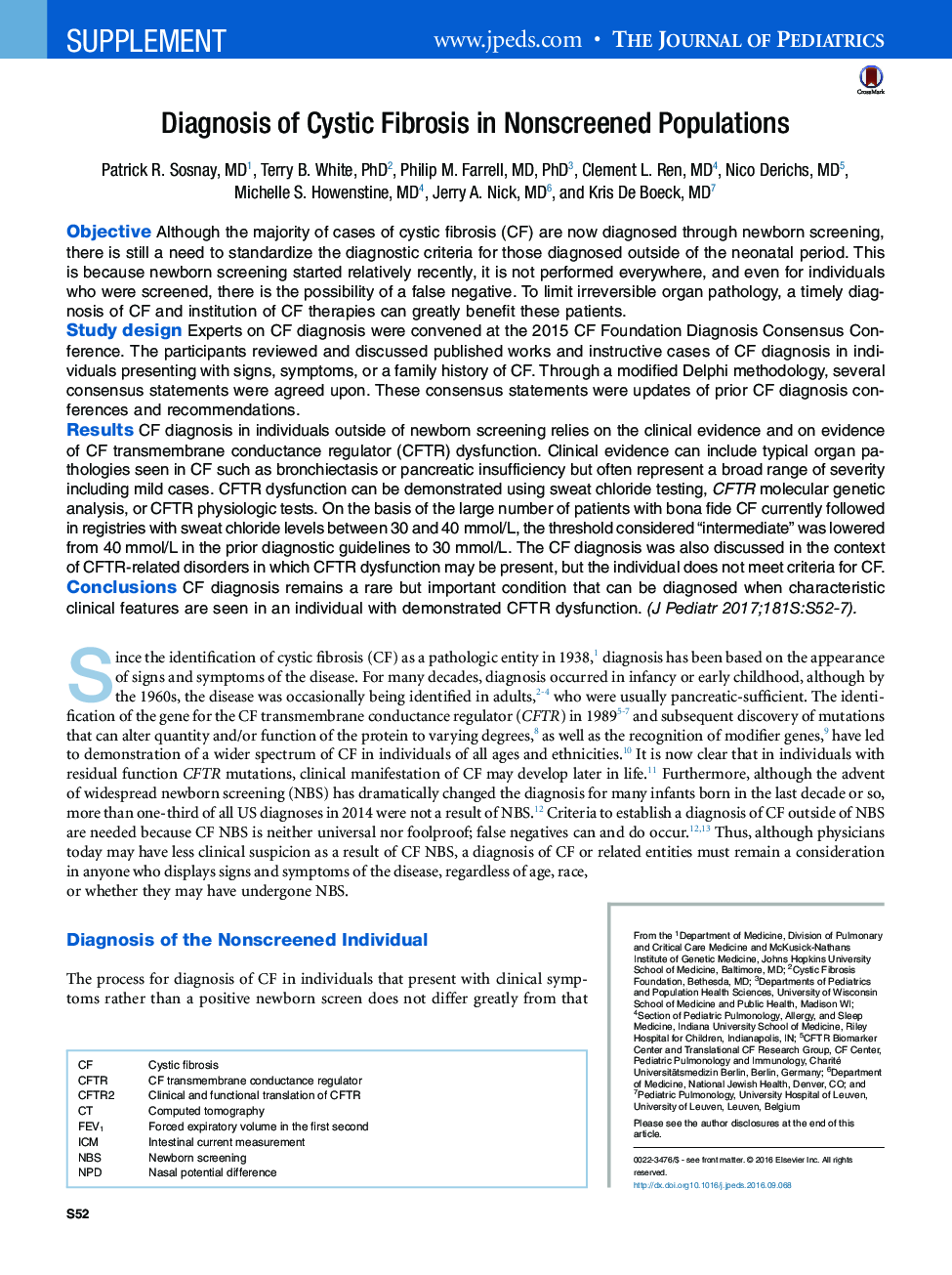 Diagnosis of Cystic Fibrosis in Nonscreened Populations