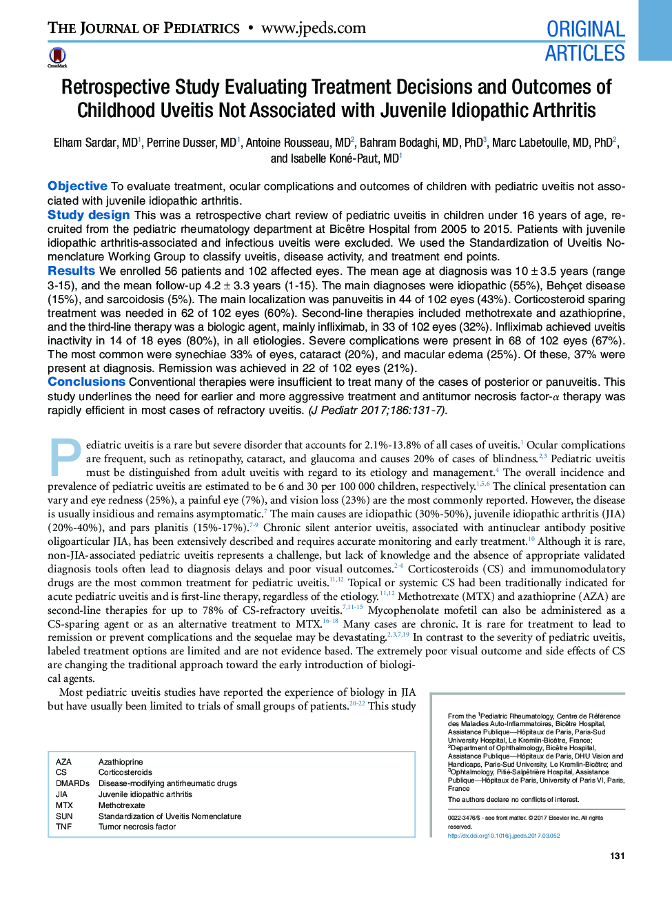 Original ArticlesRetrospective Study Evaluating Treatment Decisions and Outcomes of Childhood Uveitis Not Associated with Juvenile Idiopathic Arthritis