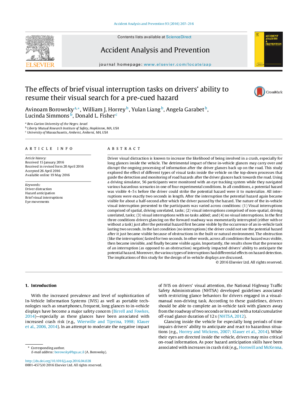 The effects of brief visual interruption tasks on drivers’ ability to resume their visual search for a pre-cued hazard