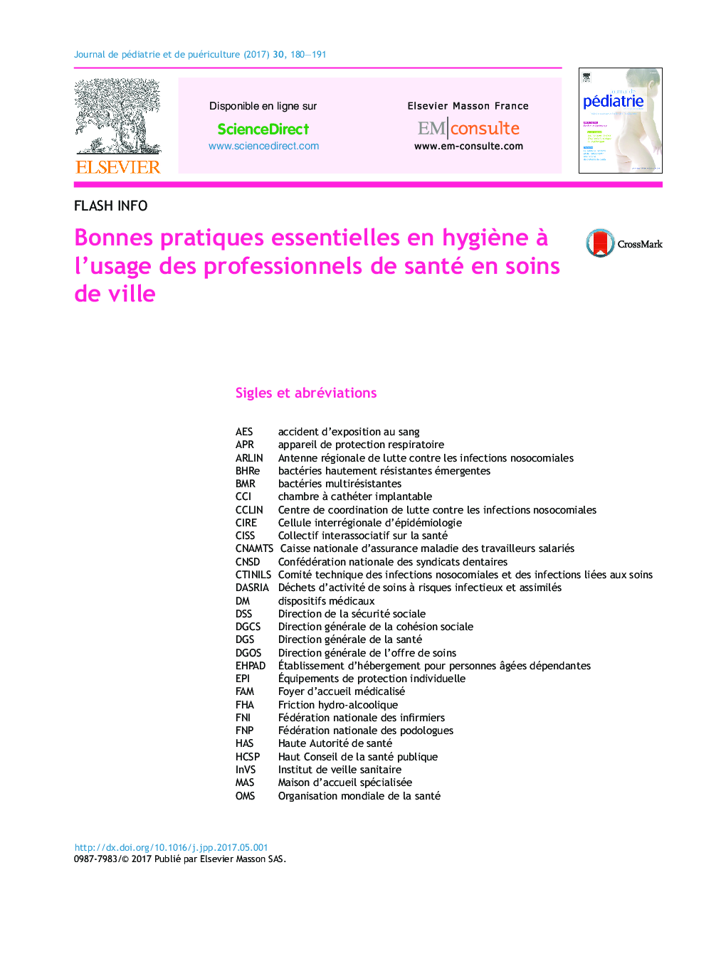 Bonnes pratiques essentielles en hygiÃ¨ne Ã  l'usage des professionnels de santé en soins de ville