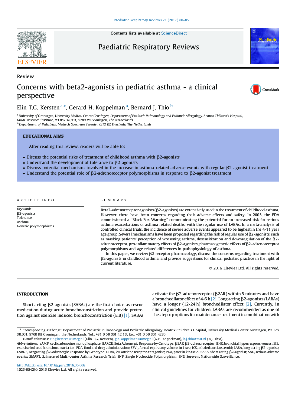 ReviewConcerns with beta2-agonists in pediatric asthma - a clinical perspective