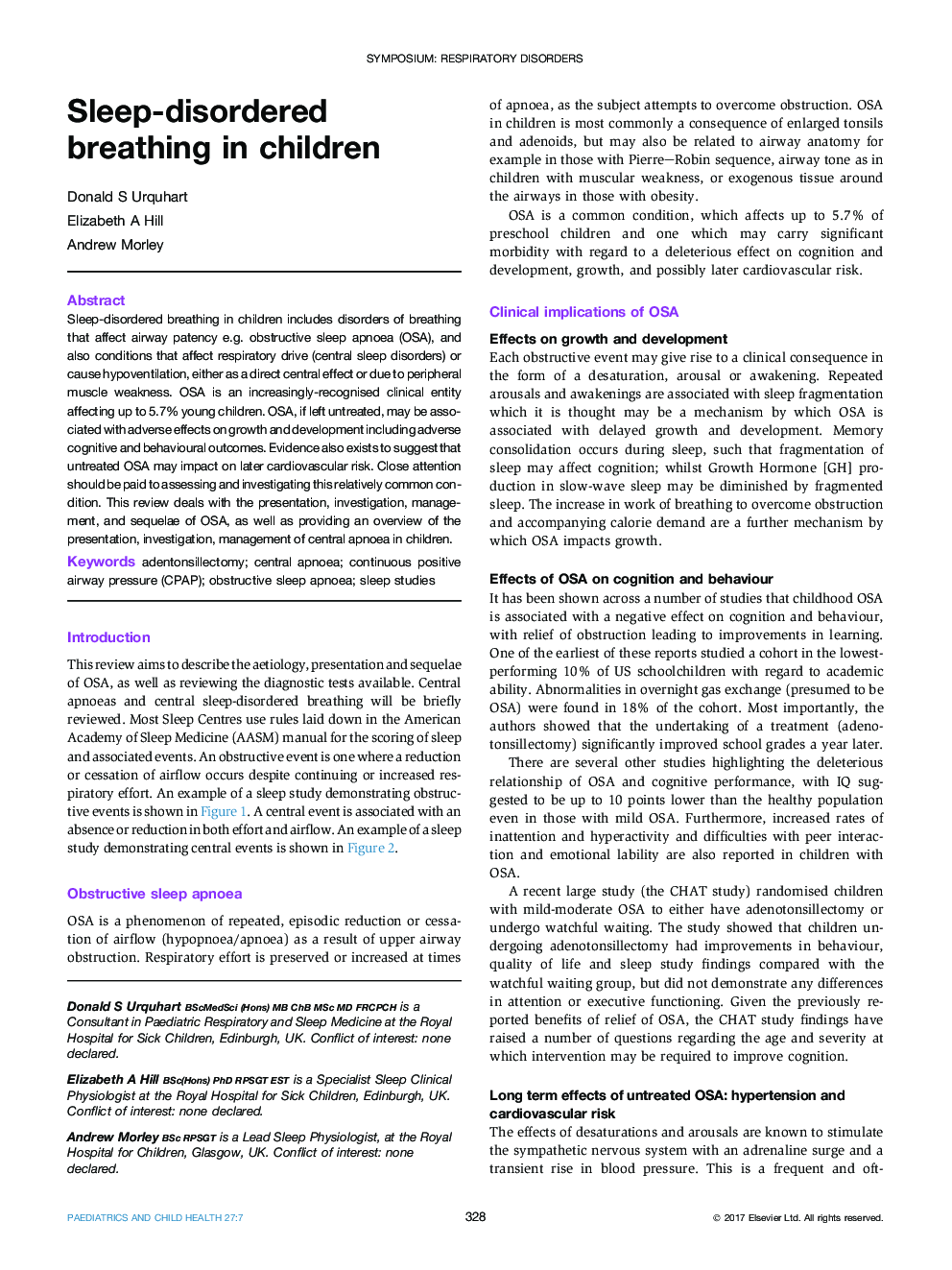 Symposium: respiratory disordersSleep-disordered breathing in children