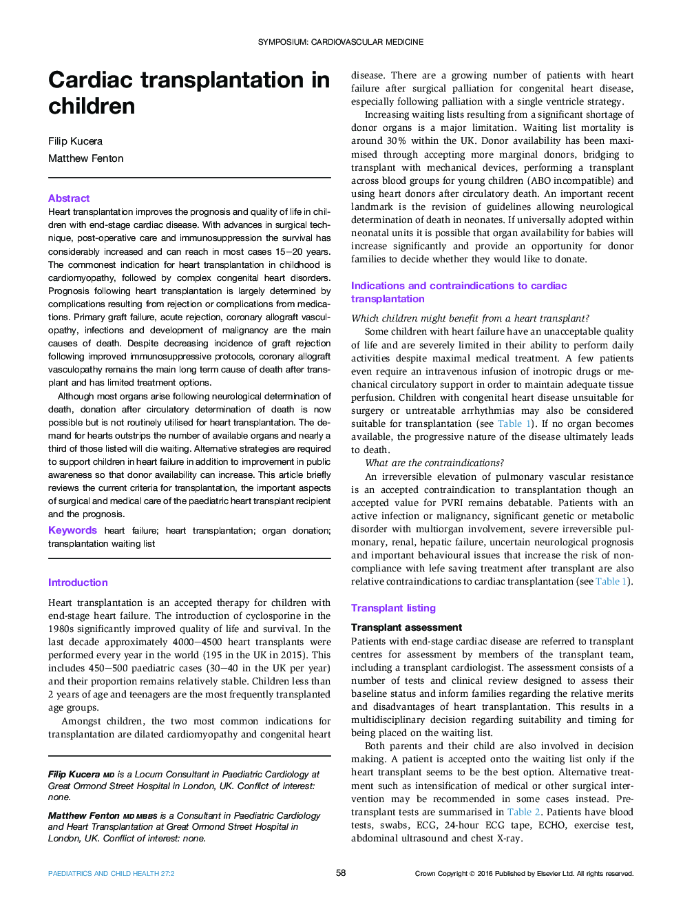 Symposium: cardiovascular medicineCardiac transplantation in children