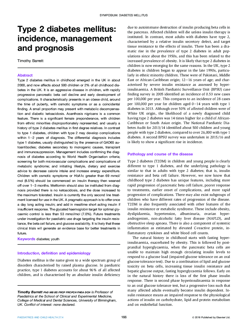 Symposium: diabetes mellitusType 2 diabetes mellitus: incidence, management and prognosis