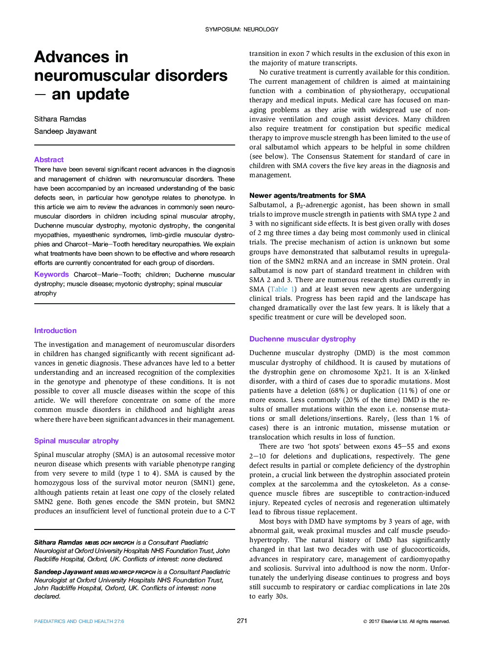 Symposium: neurologyAdvances in neuromuscular disorders - an update