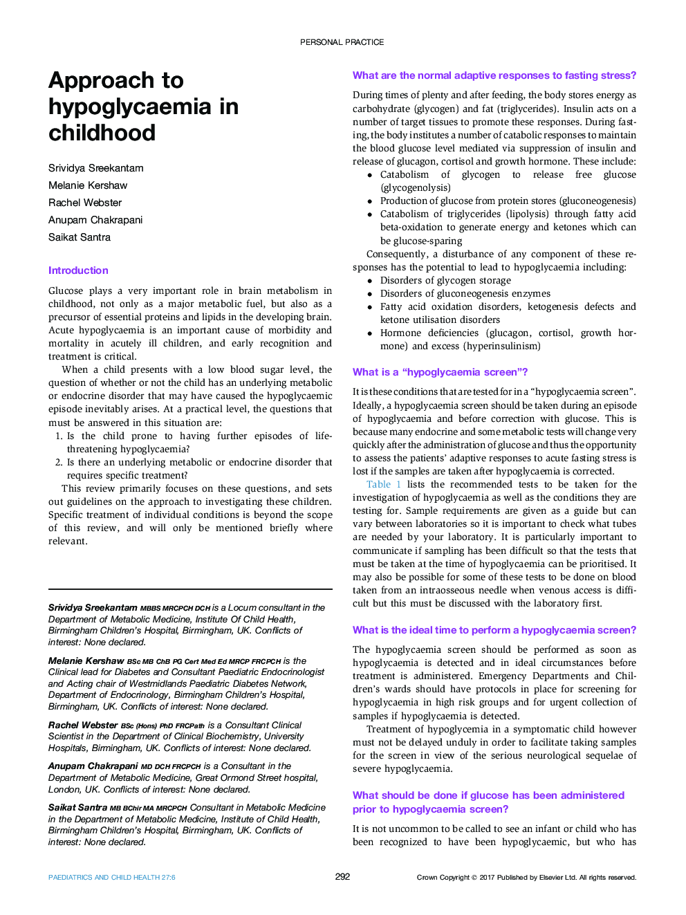 Approach to hypoglycaemia in childhood