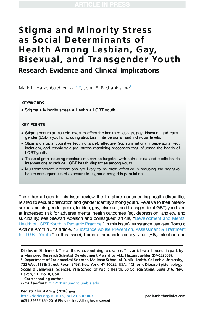 استغما و استرس های اقلیت به عنوان تعیین کننده های اجتماعی سلامت در بین جوانان لزبین، همجنس گرا، دوجنسگرا و ترانسدان 